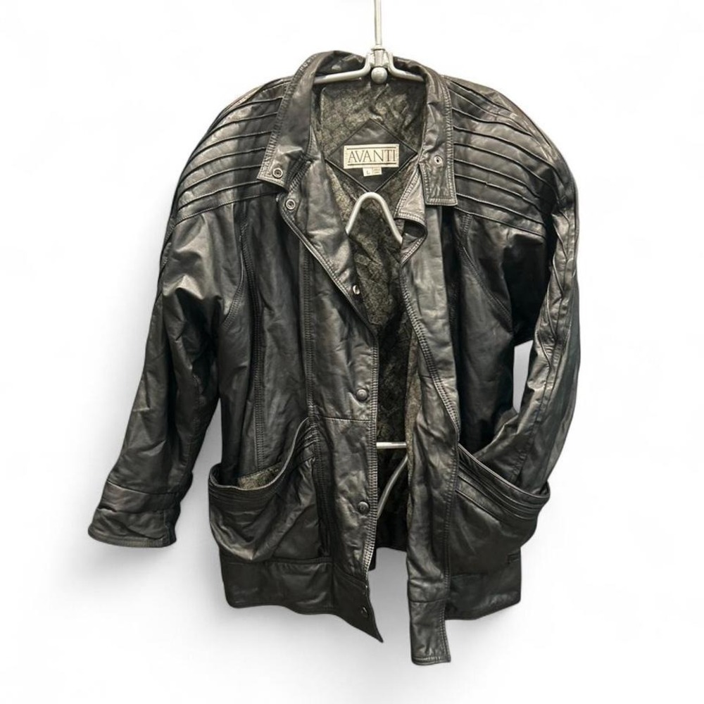 Women's retro 80s/90s black leather jacket by Avanti size‎ Large (L2)